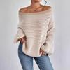 Loose Fit Striped Off Shoulder Lantern Sleeve Pullover Sweater