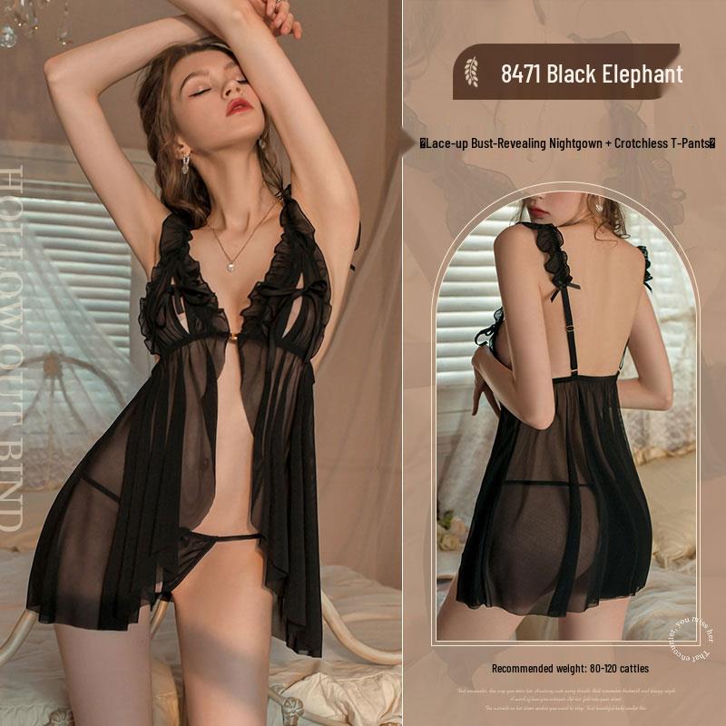 Enxi Women's Plus Size Lace Mesh Nightgown - Strappy, Sheer, Sexy Sleep Dress
