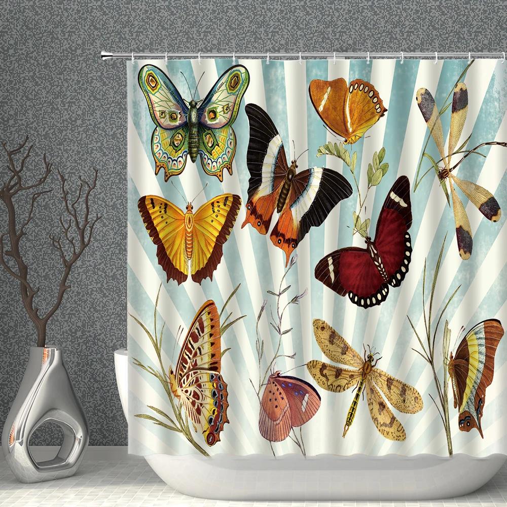 Plant Floral Shower Curtain 3D Butterfly Flower Natural Landscape Bathroom Curtains Polyester Fabric With Hook Home Bath Decor