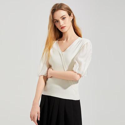 Women's New Chinese Style V-Neck Knit Short Sleeve Top