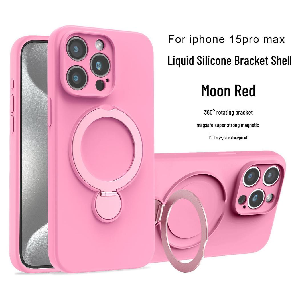 iPhone 17 Pro Max Liquid Silicone Magnetic Rotating Stand Protective Phone Case