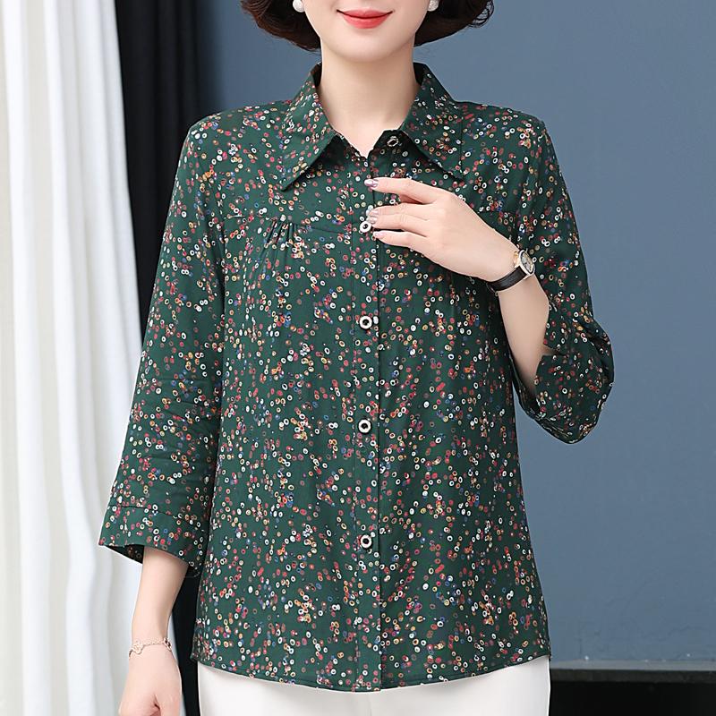 Plus Size XL-7XL Women's Elegant Blouses  Casual Loose Vintage Print Summer Long Sleeve Top Female Shirt