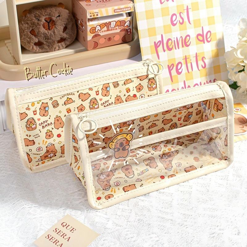 Cartoon Capybara Pencil Bag Large Capacity Storage Bags Students Pen Case Stationery Organizer Multi-Functional Makeup Bag