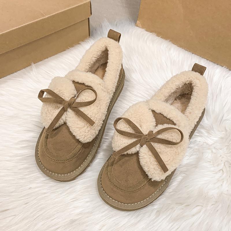 Fashion Aphixta Brown Butterfly Knot Winter Ankle Boots Slip On Women Winter Boot Flat With Women Snow Boots Winter Warm Shoes Outdoor