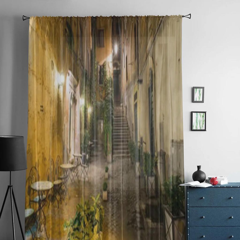 Old Courtyard Rome Italy Sheer Voile Curtains For Living Room Bedroom Window Organza Party Tulle Drapes