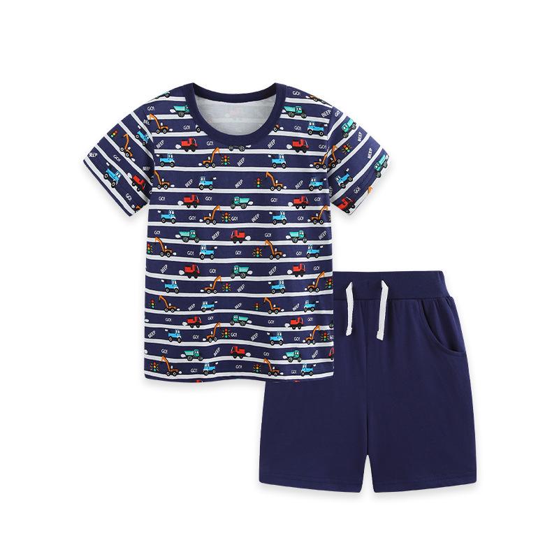 Summer Kids Construction Vehicle Cartoon Print Boys Shorts Set – European & American Style, Two-Piece 4 Years (110 cm)