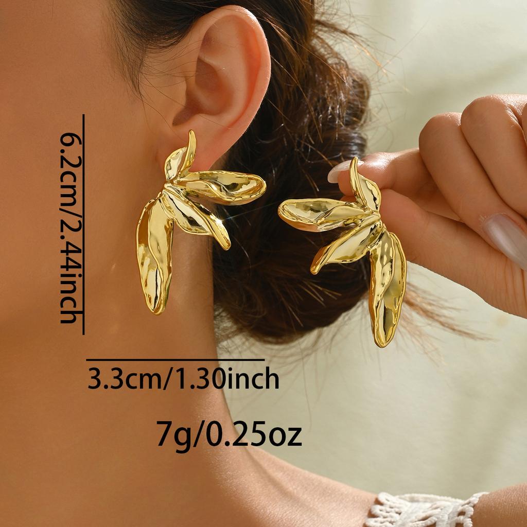 Hyperbole Long Water Droplet Flower Wing Round Wave Square Shell Golden Pendant Earrings for Women CCB Smooth Creative Jewelry