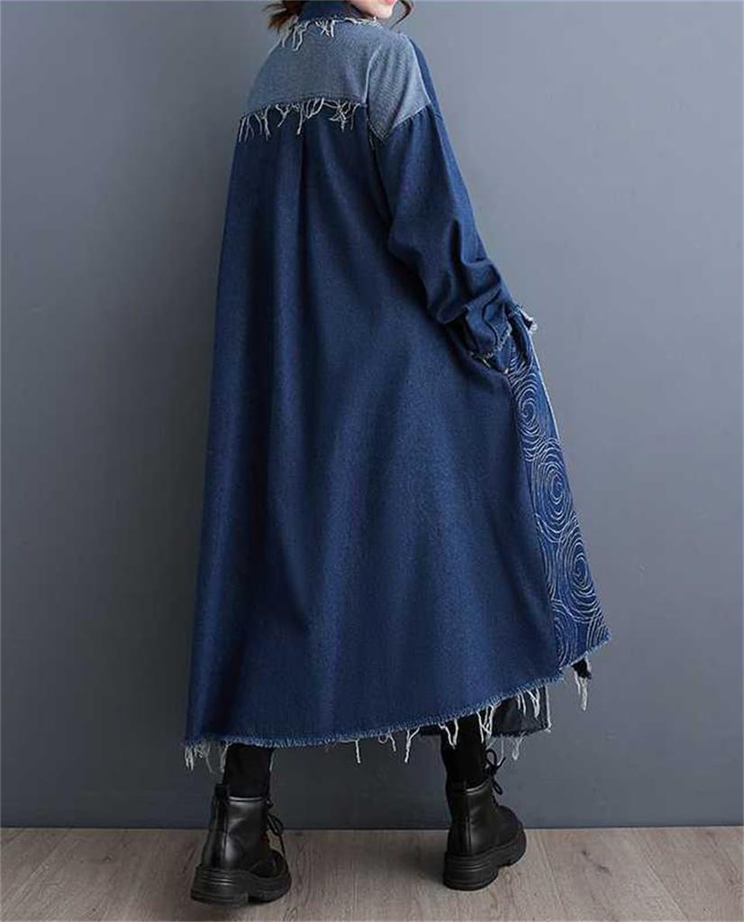 Mouhoukyou Cappotto Lungo in Denim Oversize da Donna Giacca Maxi Lunga Taglia Unica