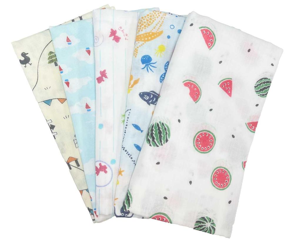 amife petit Tenugui Hand Made in Finish Memories (Gauze Towel), 100% Cotton, Japan, Anti-Fray (Summer Pattern)