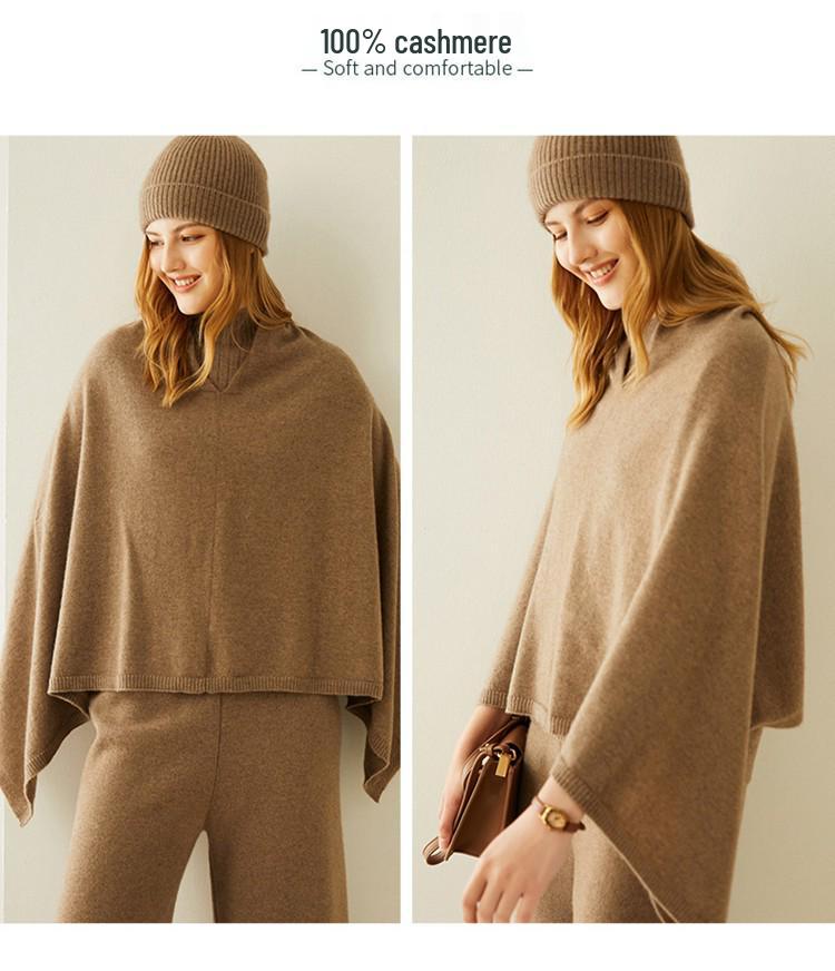 Women's 100% Pure Cashmere Shawl - Autumn Winter Fashion Pullover Knit Outerwear Cloak