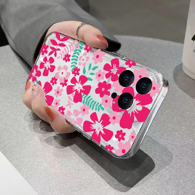Pink Flower Soft Silicone Phone Case For iPhone 16 Cover For iPhone 15 14 13 12 11 Pro Max XS XR 7 8 Plus Case Funda Bumber