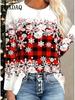 Christmas Snowflake Print T Shirt Casual Cute Cat Graphic O-Neck Long Sleeves Top Tee Women Clothes Festival Winter Loose Shirts