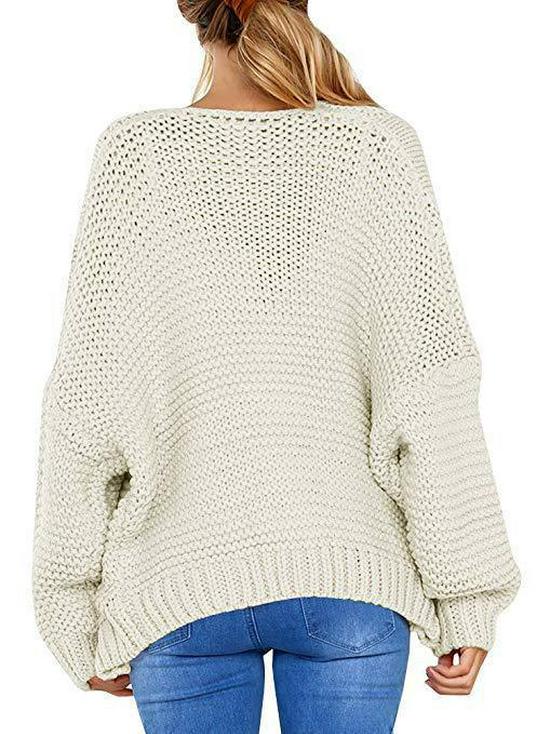 2026 Spring/Autumn Women's Mid-Length Chunky Cable Knit Cardigan - Solid Color, Casual & Loose Fit