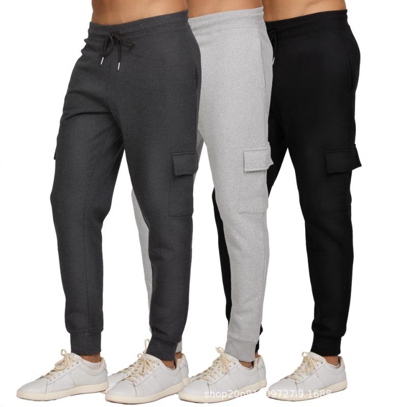 Multi-pocket men's casual fitness trousers fleece corset sports overalls running trousers