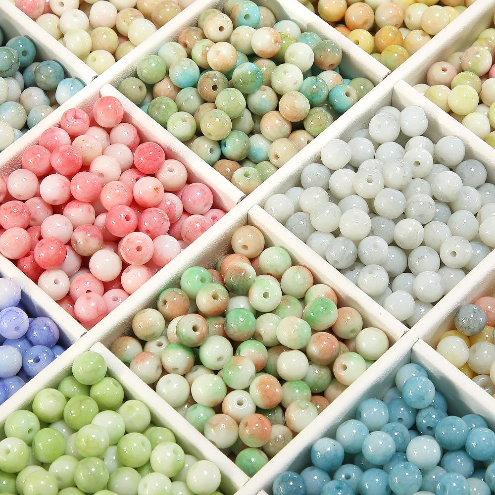 100pcs 8mm Pastoral Oil Painting Imitation Ceramic Glass Jade Crushed Beads for DIY Handmade Bracelets and Loose Beading