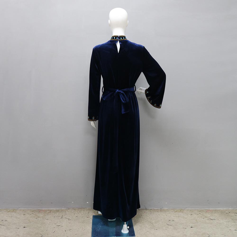 Women's Blue Water Drop Rhinestone Suede Evening Gown Robe