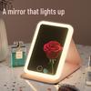 Foldable LED Makeup Mirror with Three-Color Lights | Portable Desktop Vanity Mirror with Leather Finish