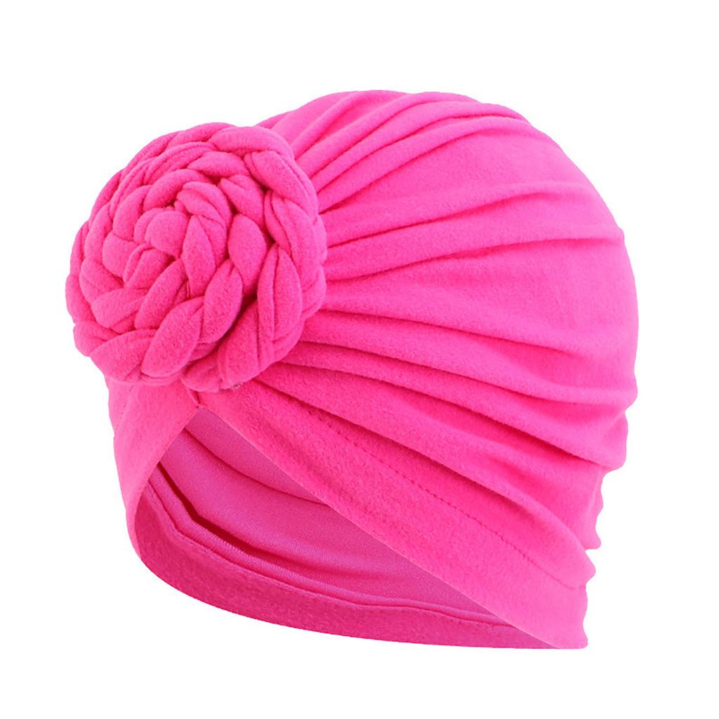 Women Turbans Hat Flower Knot Pre-Tied Twisted Braid Headwear Elastic Solid Color Handmade Bandanas For Women Gifts