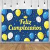 Happy Theme Background In Spanish, Party Decoration with Colored Globes, Background Banner, Gift for Children, Photo Session