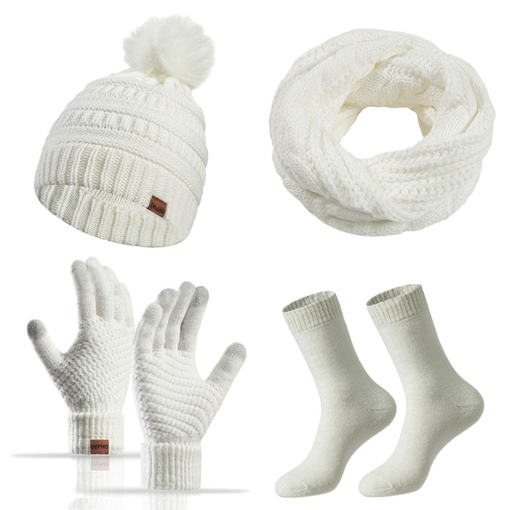 4Pcs/Set Ear Protection Knitted Hat Soft Touchscreen Gloves Winter Winter Warm Mitten  for Men Women