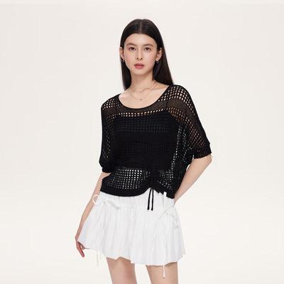 FivePlus Women's Hollow-out Knit Short Sleeve Top