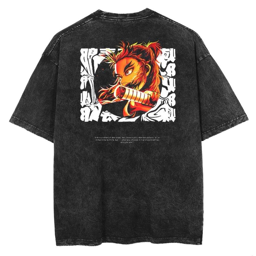 Anime Demon Slayer Rengoku Kyoujurou Graphic Printed Tshirt Men Women Manga T-shirts Washed Cotton Tee Harajuku Male T Shirt