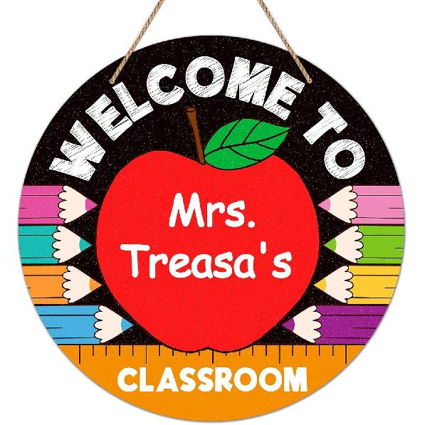 SICOHOME Personalized Classroom Door Sign - Welcome Signs for Classroom Door Decorations Hanger 13" Teacher Sign for Back to School Decor Hanging