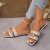 Fashion Shoes for Women 2024 Hot Sale Square Toe Women's Slippers Summer Open Toe Chain Solid Outdoor Casual Beach Large Size Slippers