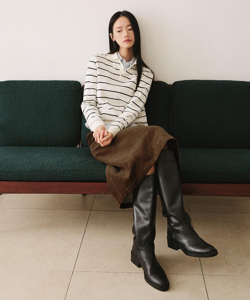 Left Seoul Corduroy Back Slit Midi Skirt [Brown]
