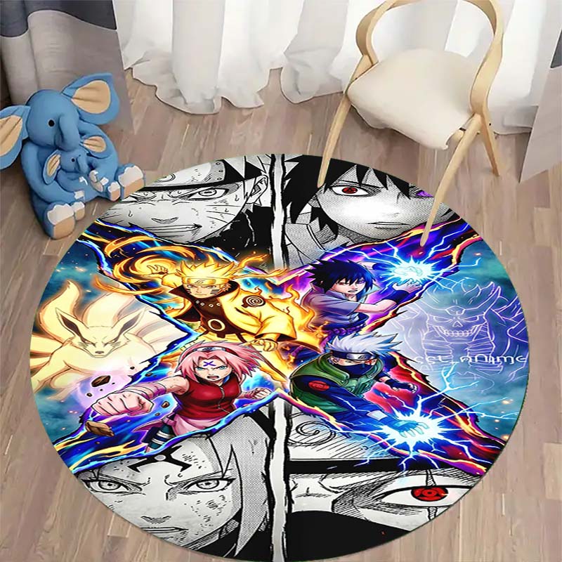 Naruto Round Area Rug Anime Cartoon Pattern Soft Non-Slip Floor Carpet For Bedroom Living Room Kids Room Playroom Home Decor Mat