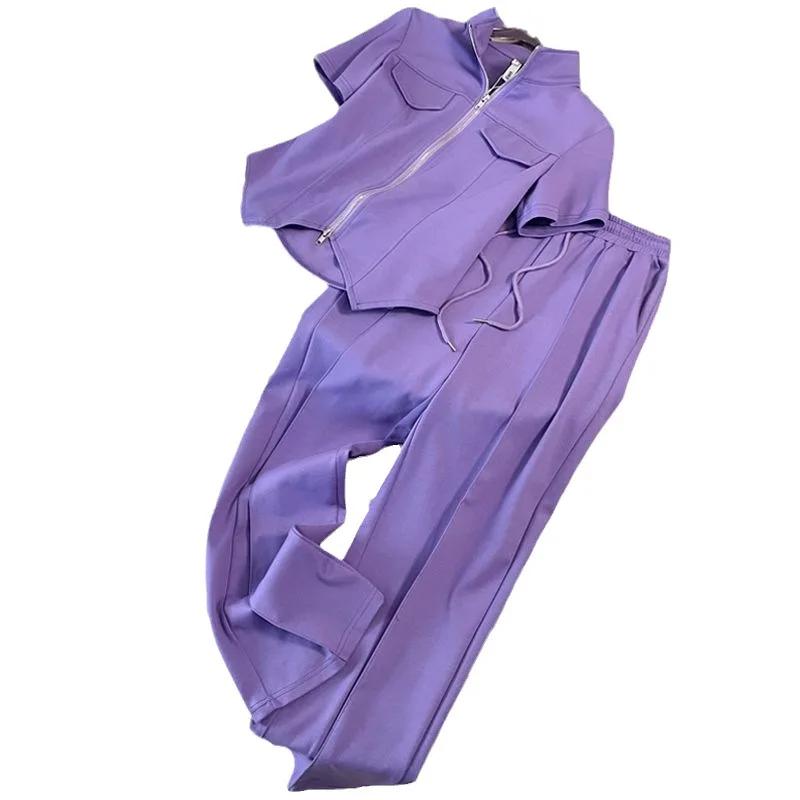 Summer Fashionable Age-Reducing Women's Sports Casual Suit Short Sleeves Bell Bottoms 2-Piece Set