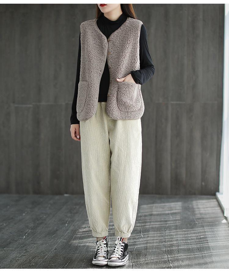 Női Rövid Műbáránygyapjú Mellény - 2025 Koreai Stílus Ősz/Tél Plüss Ujjatlan Kabát