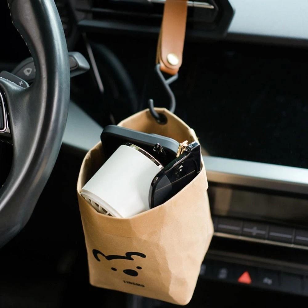 Multipurpose Vehicle Organizer Bear Shaped Kraft Paper Storage Bag Car Air Vent Trash Can  Car Use