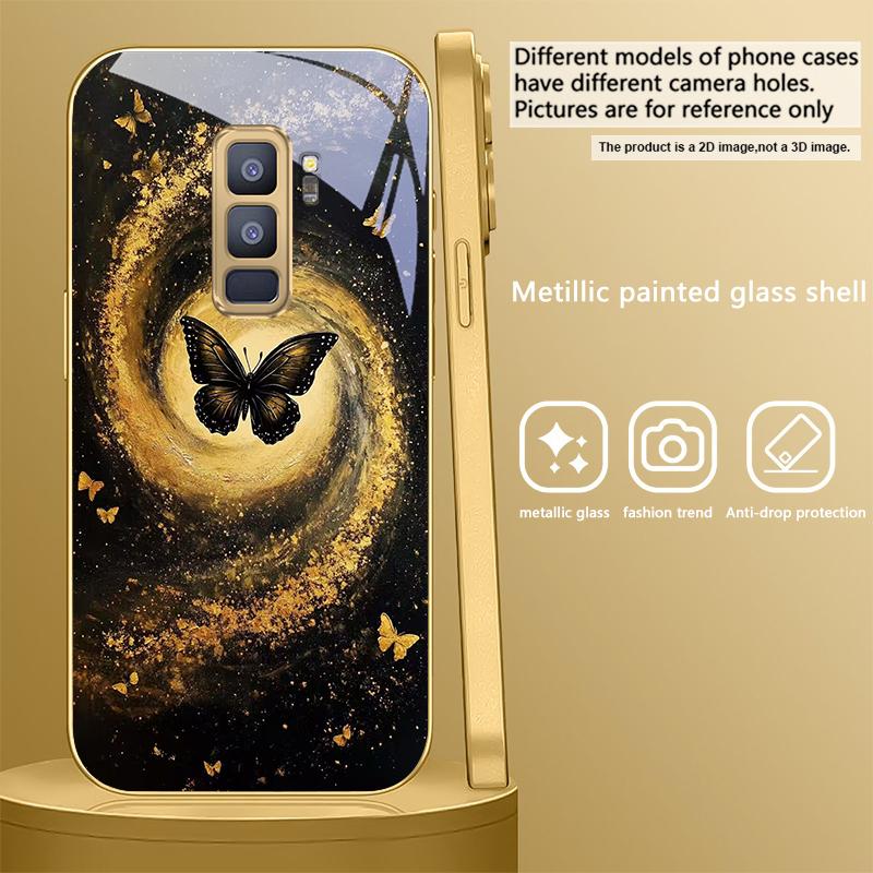 Vortex Black Butterfly For Samsung Galaxy S20 FE S21 S22 S23 Plus S24 Ultra S25Ultra S21+ S9+ S22Plus Golden glass phone case