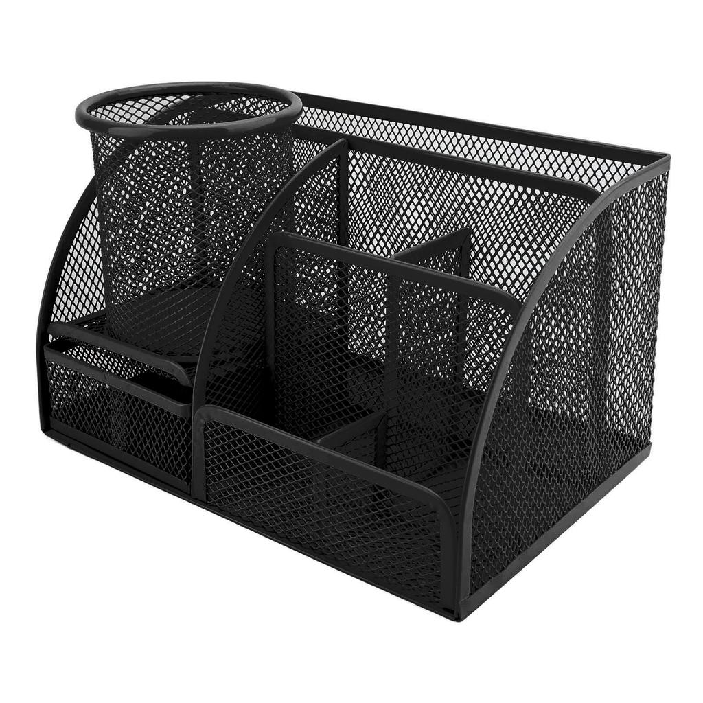 Stifthalter-Set Metallgitter 7 Fächer Multifunktionaler Schreibtischorganizer mit Schublade für Büro