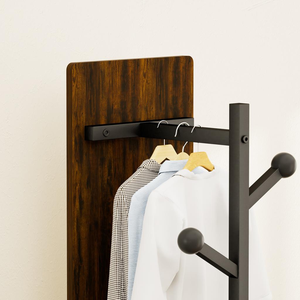 Full-Length Mirror Coat Rack with Storage, 360 Degree Rotatable Clothes Rack, Coat Rack with Hooks, 174*40 cm (Vintage Brown)
