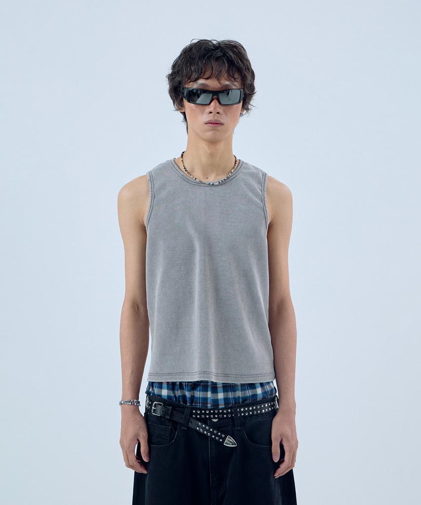 NOISE Washed Dyed Damage Crop Sleeveless - Grey