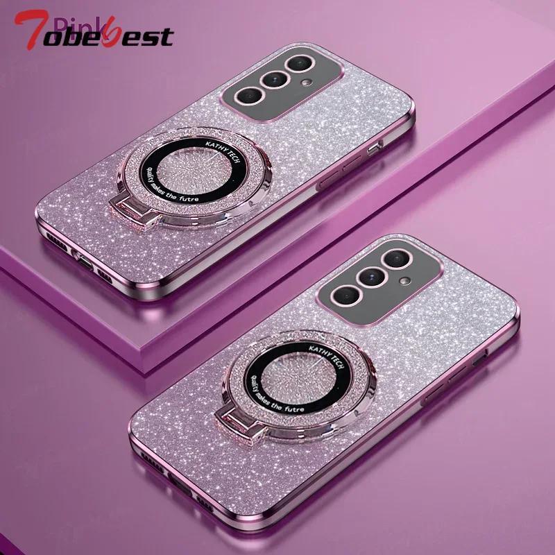 Glitter Plating Magnetic Holder Phone Case For Samsung Galaxy A16 A26 A36 A56 A06 A15 A25 A35 A55 A14 A24 A34 A54 4G 5G Cover