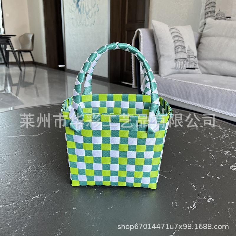 P Color Plastic Woven Handbasket Gift Basket Vegetable Basket Women's Bag Beach Bag