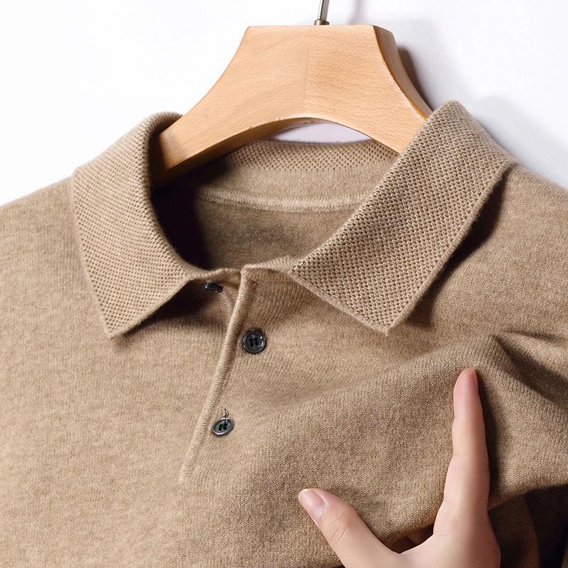 

Men s Lambswool Turn-Down Collar Long Sleeve Knitted Sweater - Solid Color, Autumn Style for Middle-Aged Commuting. XXL/180 [150-165 lbs]