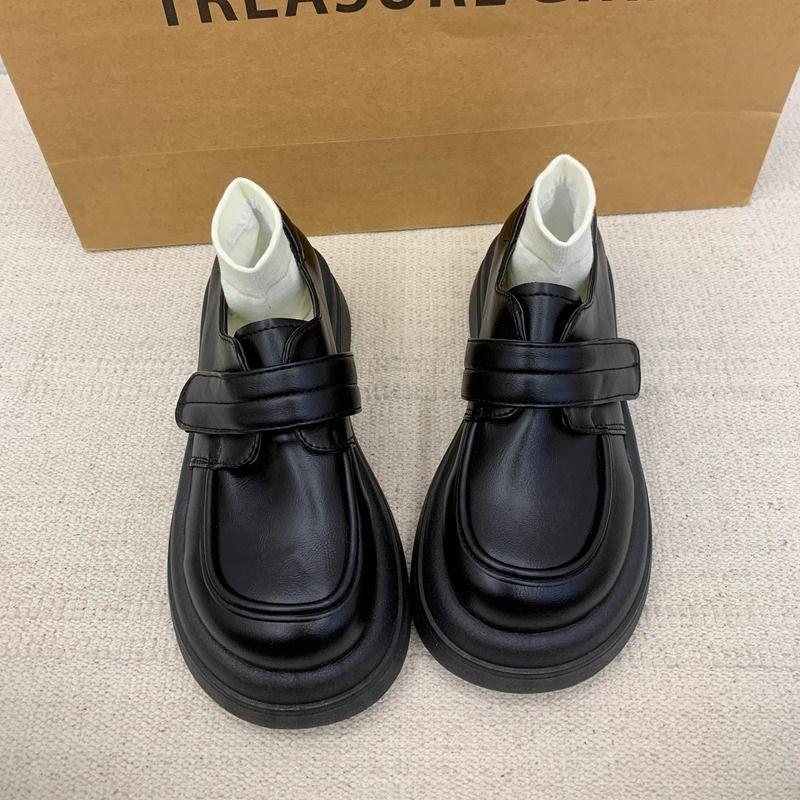 

Толстые подошвы с большим носком британские мокасины детские осенне-зимние универсальные увеличивающие рост японские студенческие белые кожаные туфли 40 чёрный