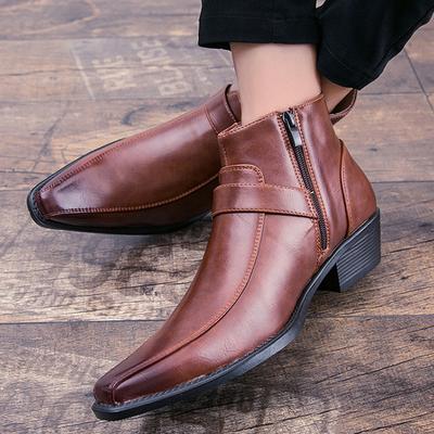 2024 Novas Botas de Cowboy Retro Masculinas Sapatos de Couro Botas Chelsea Biqueira Pontuda Botas Masculinas Botas de Cano Baixo Masculinas com Zíper Sapatos de Outono Inverno