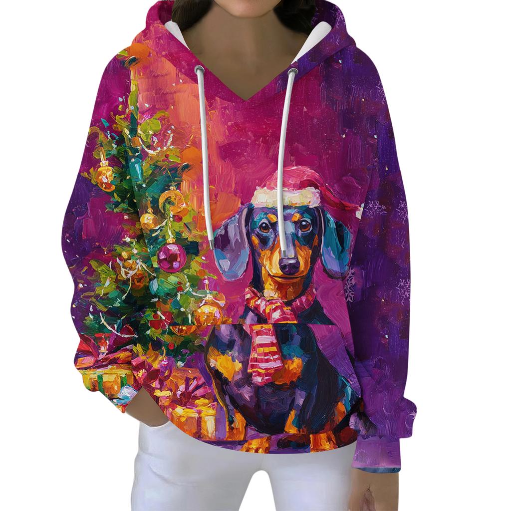 Christmas Hoodies For Women Funny Cute Printed Holiday Sweatshirt Winter Oversized Pullover Tops