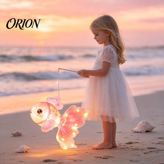 Kids Hands on Learning Toy DIY Mid Autumn Goldfish Lantern Kit for Kids, Handheld Glowing Fish Paper Lamp Festival Craft with LED Light Traditional
