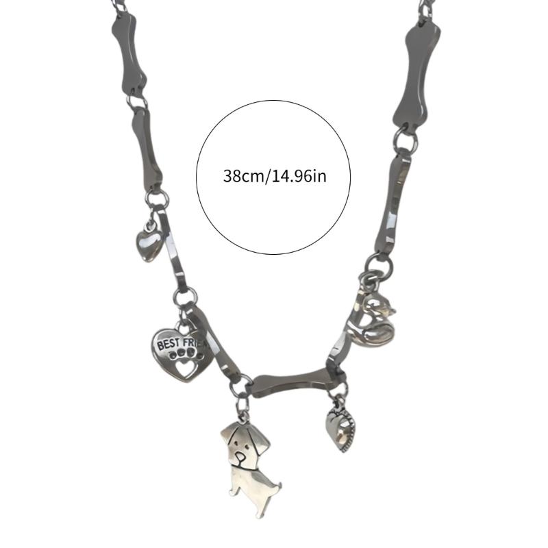 Adjustable Length Neckchain Dog Pendant Necklace Unique Bone Chain Choker Party Jewelry Stylish Feminine Neck Accessory