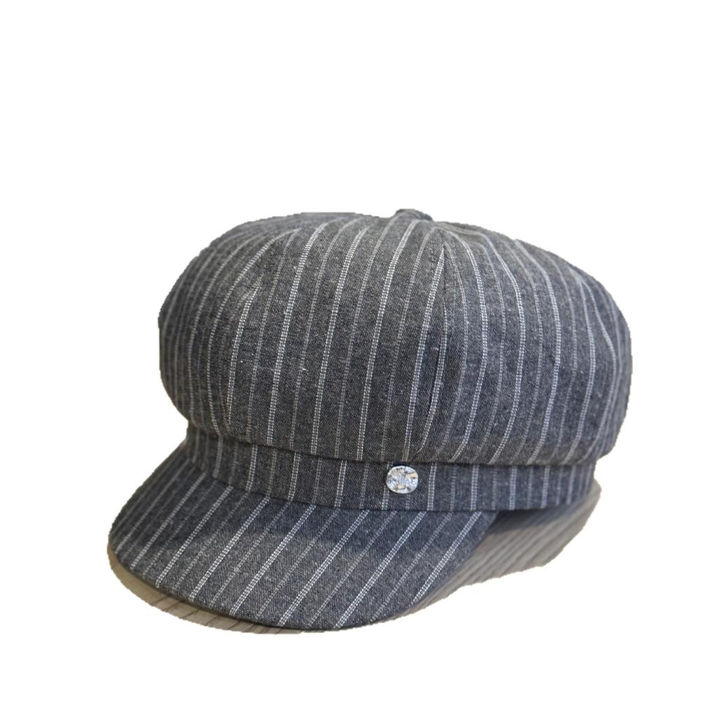 Vintage British striped beret women's spring and summer fashion versatile octagonal hat outdoor travel sun protection newsboy painter hat