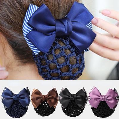 Stripe Bowknot Hair Accessories Net Bun Hair Cover Net Bun Crochet Net Bun Snood Women Barrette