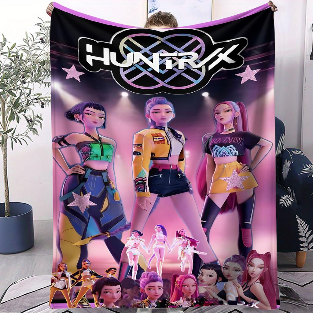 K-POP Demon Hunters Flannel Throw Blanket Huntrix Tiger Soft Warm Sofa Bed Cover Travel Camping Home Leisure for Girls Fans Gift