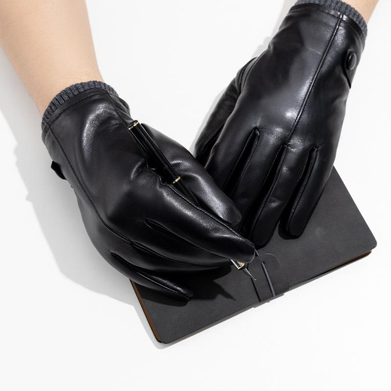 Thick Genuine Leather Gloves for Men Warm Driving and Riding Sheepskin Gloves Winter Fleece and Thickened Motorcycle