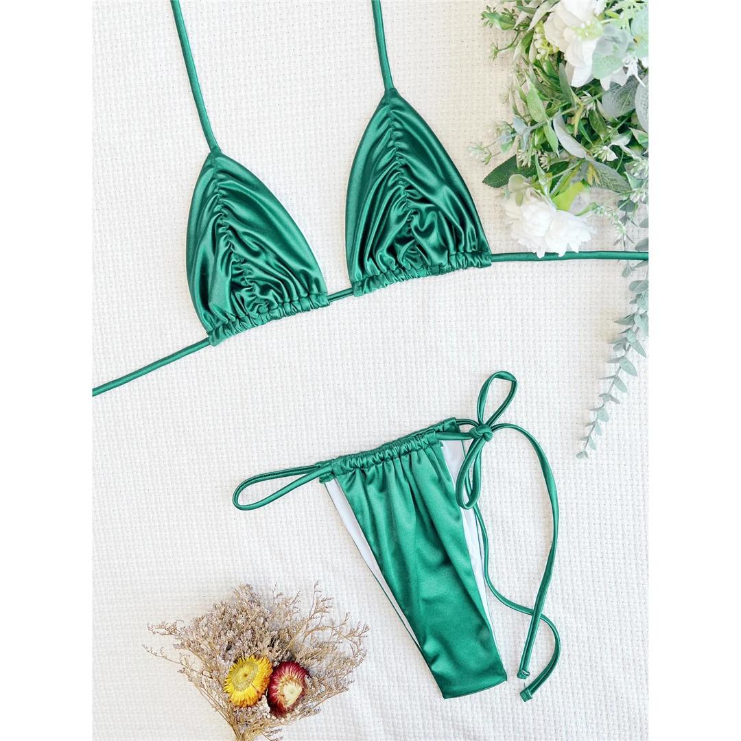 

Сексуальный лифчик-бикини с высокой горловиной, женский купальник, женский купальник, комплект бикини из двух частей, купальный костюм, купальный костюм M зелёный